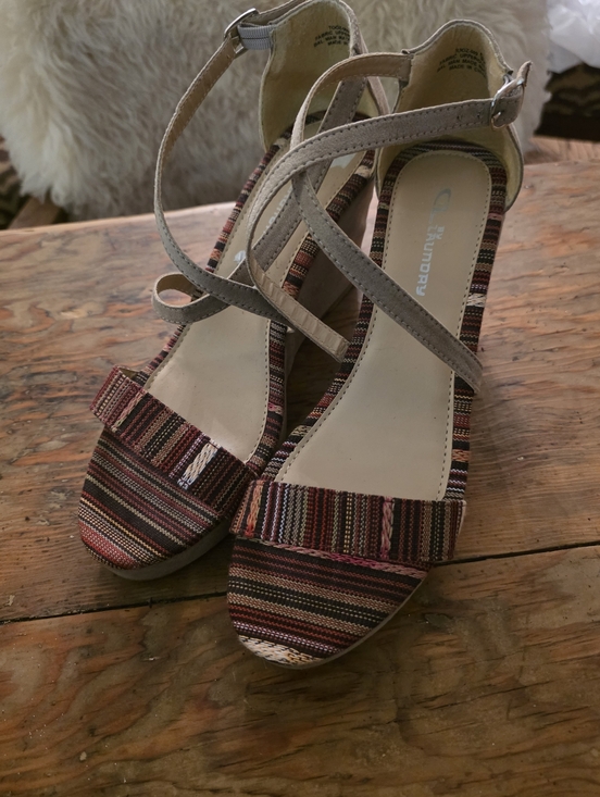 Laundry By Shelli Segal Shoes - Laundry by Shelli Segal Striped Multi-Color Ankle-Strap Wedges New